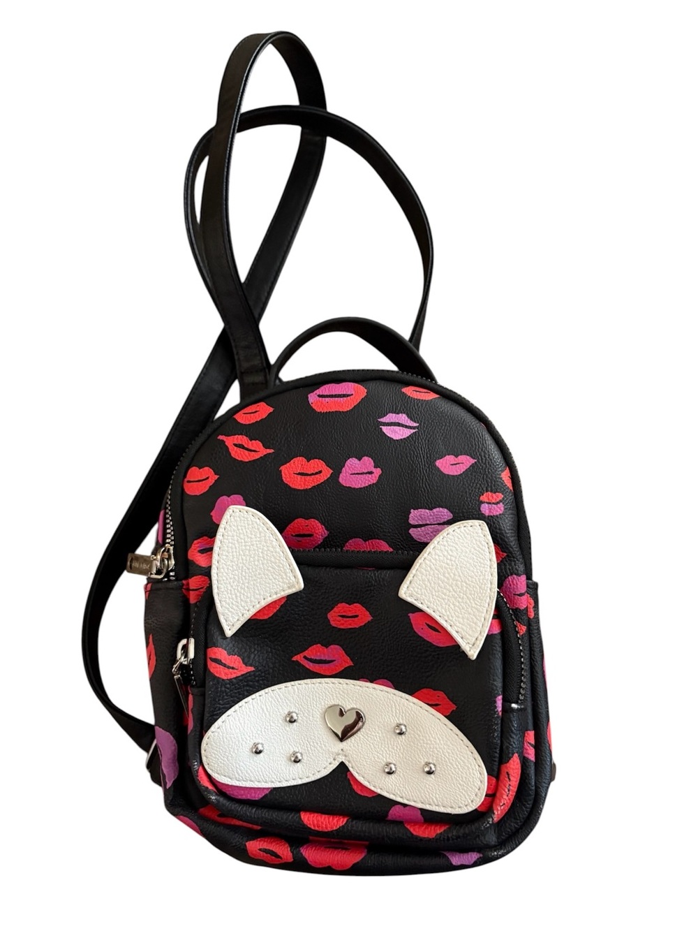 Betsey Johnson women's cute french bulldog lips and kisses mini backpack